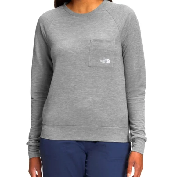 The North Face Women's Westbrae Knit Tencel Crew With Pocket Logo Gray, Sz M - Picture 6 of 6